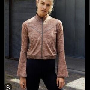 Free People Orange Combo Zip-Up Jacket